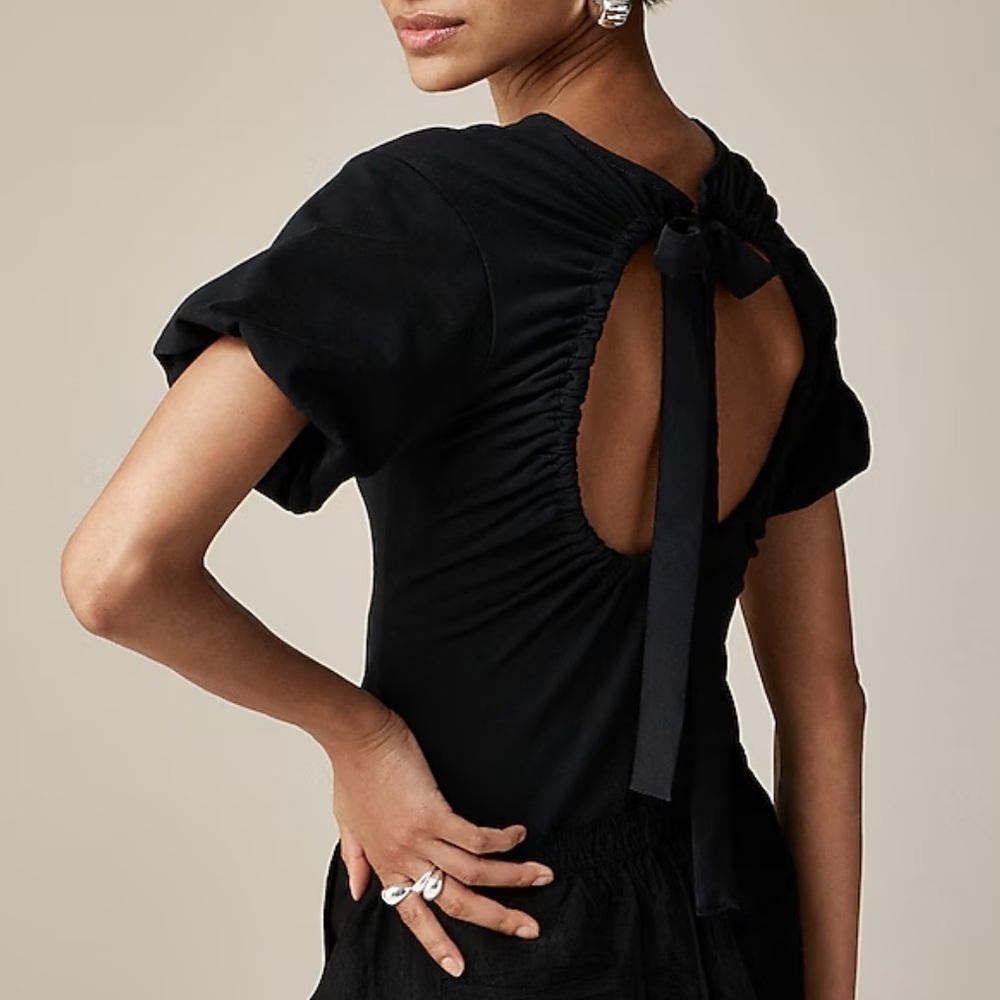 J crew Open-back puff-sleeve top in stretch cotton blend